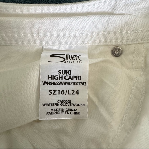 Women's Silver Distressed SUKI High Capri Super Stretch White Jeans-Size 16- NWT - Picture 10 of 13
